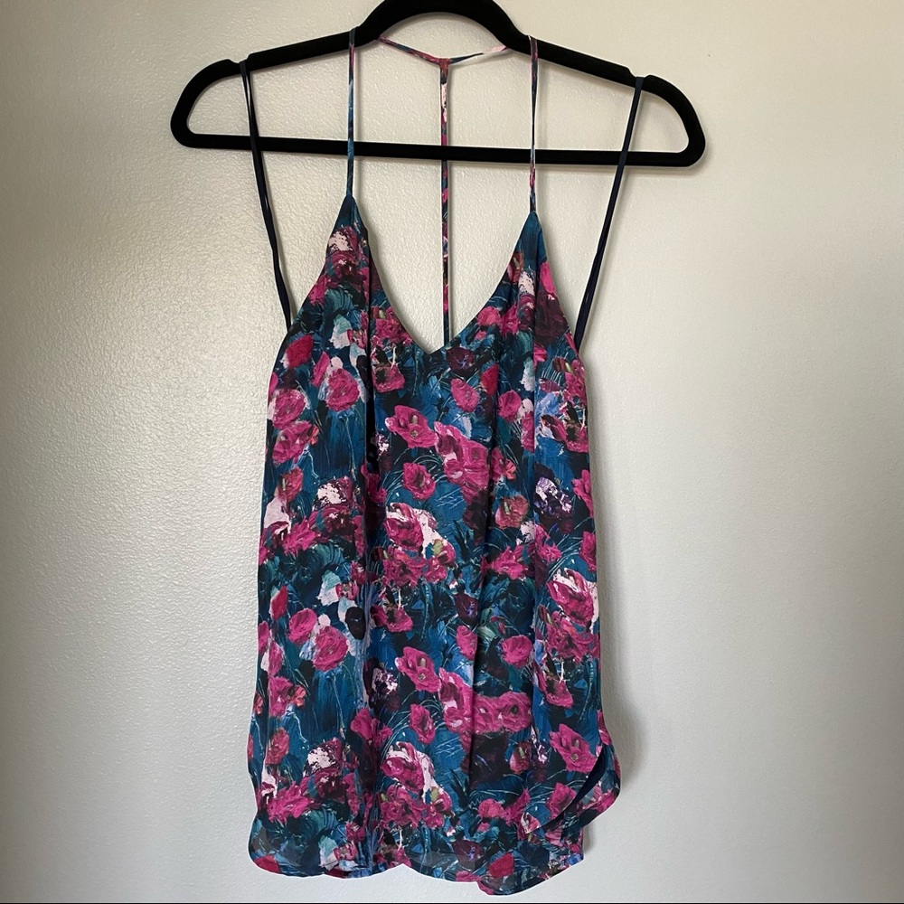 Haute Hippie pink blue 'cotton gin' floral t-strap silk camisole tank size small - Picture 7 of 14